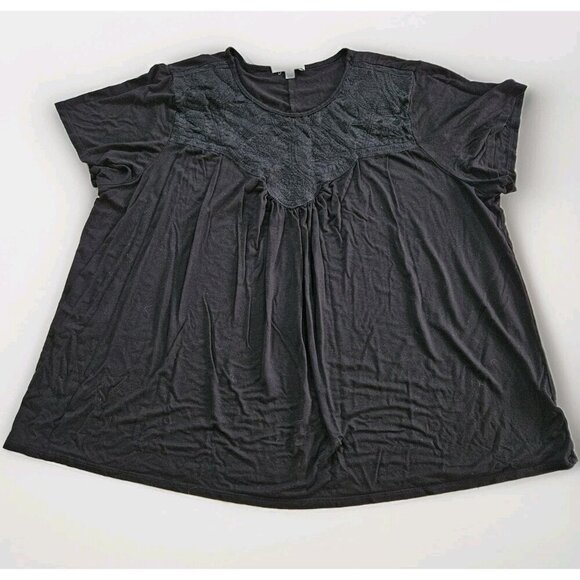 Green Envelope Top Womens 3X Black SS Lace Flowy Stretch USA Whimsigoth Cottage - Picture 8 of 13